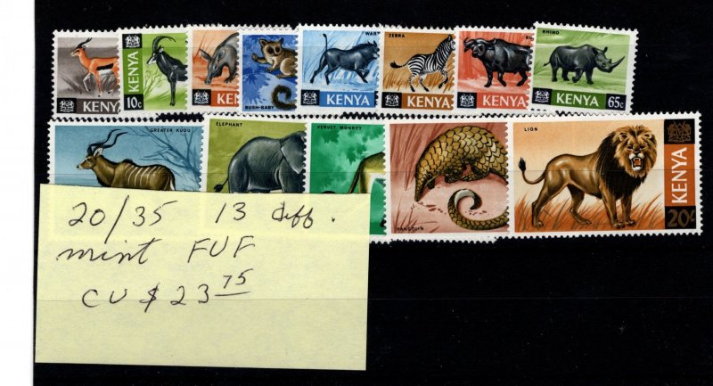 Kenya #20-35 Mint FVF Stamp - CAT VALUE $23.75
