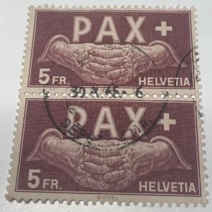 1945 Switzerland 5FR PAX Postage Stamp Pair Chaux De Fonds SG#458