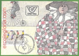 14662 - Austria - MAXIMUM CARD - 1985 - Сlowns FLOWERS Bicycles-