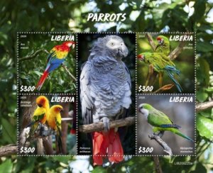 Liberia - 2020 Parrots on Stamps - 4 Stamp Sheet - LIB200223a