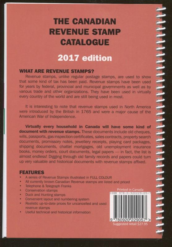 2017 The Canadian Revenue Stamp Catalogue by ESJ Van Dam 214 Pages Spiral Bound