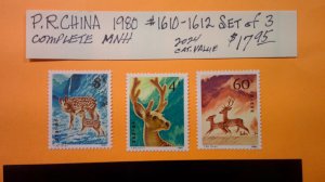 P.R.China 1980 Deer issue.  Scott# 1610-1612 complete MNH XF set of 3