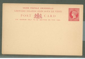 Leeward Islands  1891 1d carmine postal card, faint edge toning