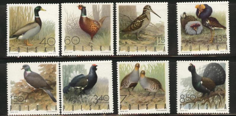 Poland Scott 1720-1727 MNH** 1970  Game bird set