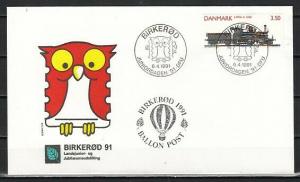 Denmark, 06/APR/91. Owl Cancel & Cachet on Balloon Post Cover. ^