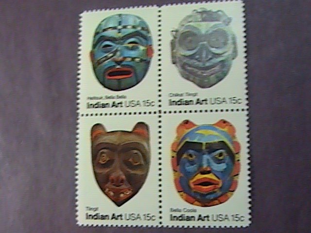 U.S.# 1834-1837(1837a)-MINT/NEVER HINGED--INDIAN ART/FACE MASKS--BLOCK OF 4-1980