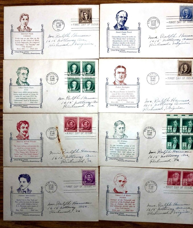 # 859-893 FDC Full Set of 35 Famous Americans 1940