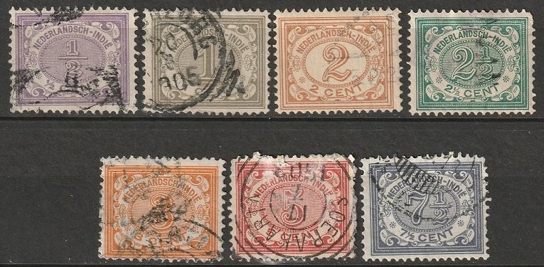 Netherlands Indies 1902 Sc 38-42,44-5 partial set used