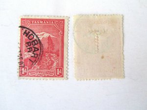 Tasmania #96 (2) stamps, one Perf T holes not punched thru, Used/Fine