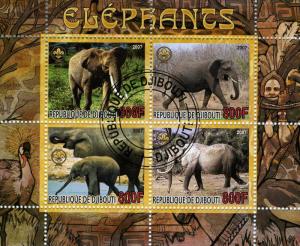 Djibouti 2007 Elephants Sheet (4) Perforated Cancelled Used