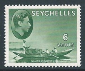 Seychelles #129 MH 6c George VI Defin. - Canoe - Grayish Green - Chalky Paper