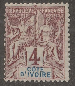 Ivory Coast, stamp, Scott#4,  mint, hinged,  4,