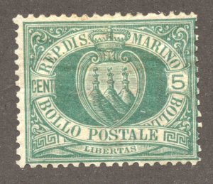 San Marino Scott 6 Unused HRMOG - 1899 5c Green Numeral - SCV $9.25