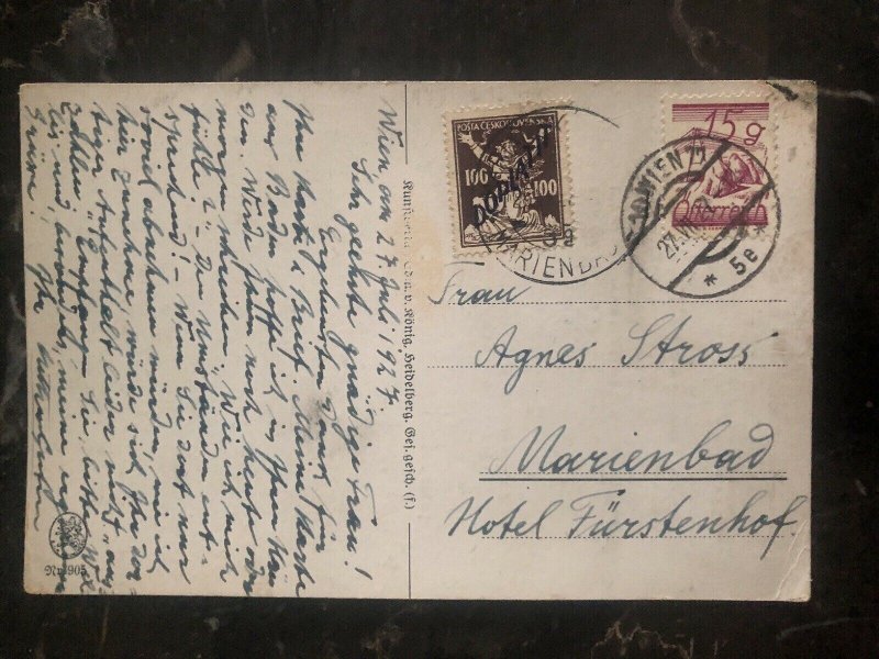 1927 Vienna Austria Postcard Postage Due Cover To  Marienbad Czechoslovakia