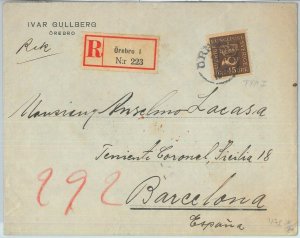 82185 - SWEDEN - POSTAL HISTORY - REGISTERED COVER  to SPAIN 1923 Facit 160