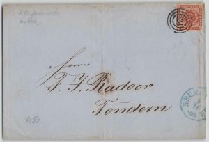 Denmark c. 1858 4s yellow brown Royal Arms Folded Cover Neumunster to Tondern