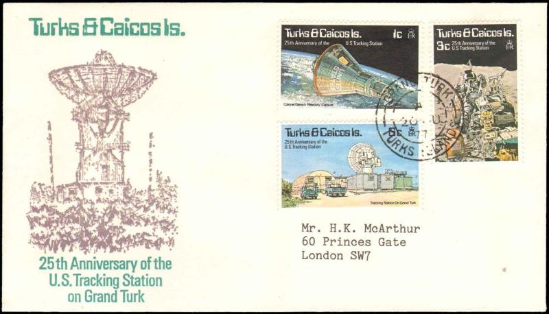1977 TURKS & CAICOS ISLAND FIRST DAY US TRACKING STATION  ( TOPICAL SPACE )