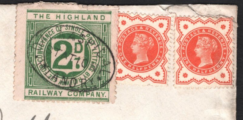 GB Scotland HIGHLAND RAILWAY 2d Letter Stamp *DALNASPIDAL STATION* Cover R206a 