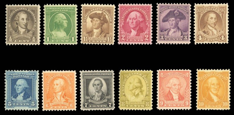 United States #704-715, cat. $33.25, 1932 Washington Bicent., complete set, n.h.