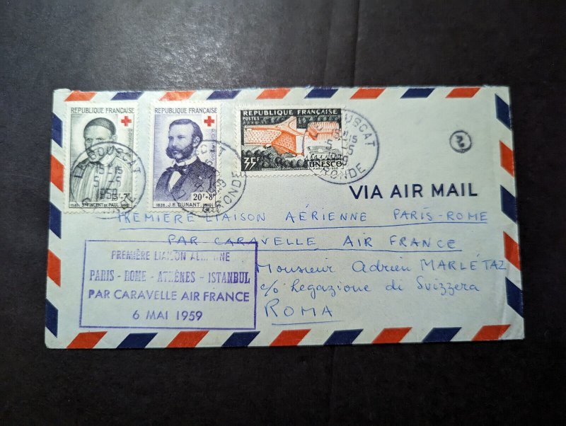 1959 France Airmail First Flight Cover FFC Bordeaux to Rome Italy
