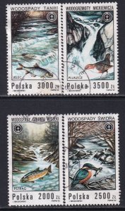 Poland 1992 Sc 3086-9 Trout Kingfisher Whiting Waterfalls Stamp CTO