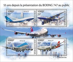 NIGER - 2023 - Boeing 747 First Flight - Perf 4v Sheet - Mint Never Hinged