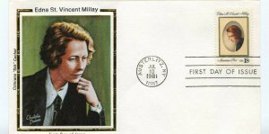 1926 Edna St Vincent Millay Colorano Silk Cachet FDC