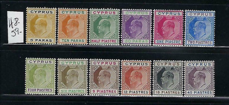 CYPRUS SCOTT #48-59 1904-07 EDWARD VII   WMK 3 -  MINT XXXLIGHT HINGED