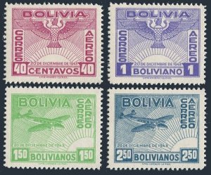 Bolivia C96-C99, hinged. Mi 378-381. Air Post 1944. Condor, Sun rising, Plane.