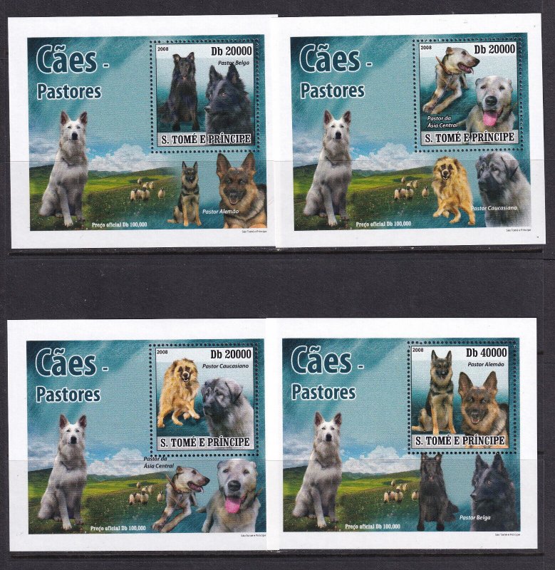 Sao Tome and Principe 2008 Dogs Guardian 4 S/Sheets Deluxe Edition MNH