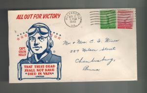 1943 USA Patriotic Cover Alexandria VA Captain Colin Kelly War Hero Cachet