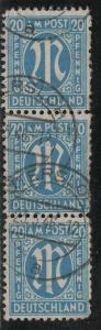 Germany AM Post Scott # 3N11, used, strip of 3