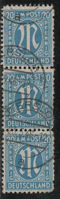 Germany AM Post Scott # 3N11, used, strip of 3