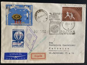 1961 Poznan Poland Balloon Flight Airmail Express Cover To Katowice