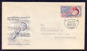 Czechoslovakia, Scott cat. 938. Lunik 2, Space issue. First day cover. ^