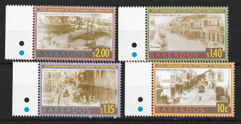 2003 Barbados Sc# 1047-050 - Bridgetown Settlement 375th. MNH margin set Cv$8.00