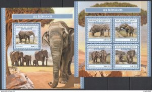 2017 Djibouti Elephants Wild Animals Fauna #2012-15+Bl1072 ** Fd1151