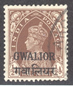 India- Convention States, Gwallior, Scott #91, Used