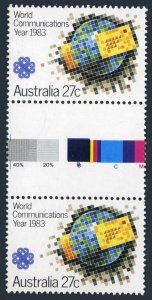 Australia 869 gutter pair, MNH. Michel 836. World Communication Year 1983.