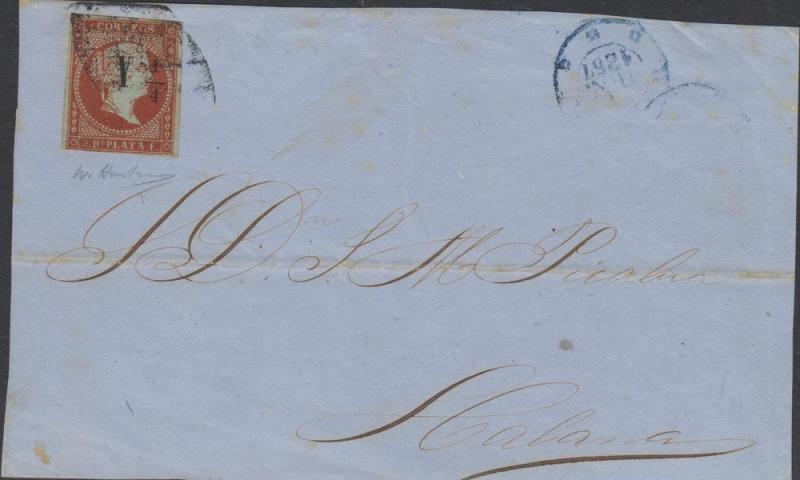 O) 1855 CUBA-CARIBE, FRONT COVER, SPANISH COLONIES, ISABEL W