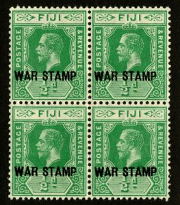 ES-1391 FIJI 1916 WAR TAX STAMPS KGV SCOTT MR1 1/2p GREEN BLOCK MNH $12.00