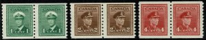 CANADA KGVI 1942-48 1c, 2c & 4c COIL PAIRS UNUSED (MH) SG397-98a P.IMPREFx9.5 XF