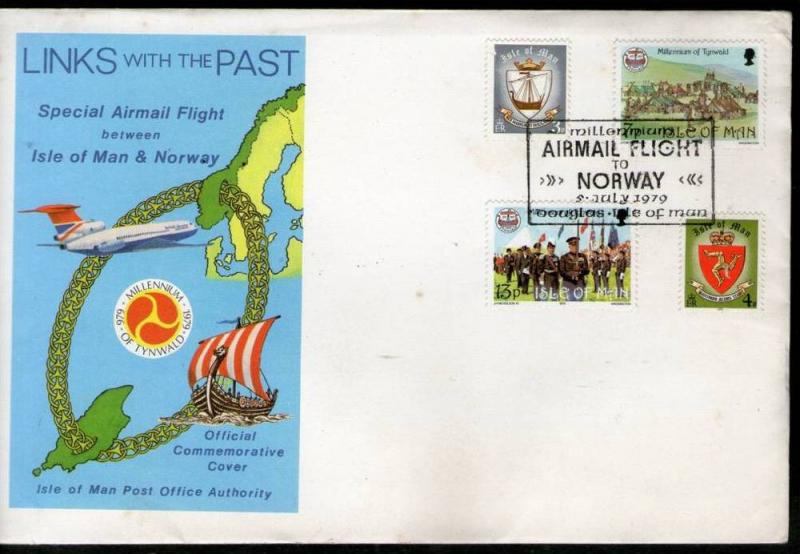 Isle of Man 1979 Special Airmail Flight Between Isle of Man & Norway Map Flag...
