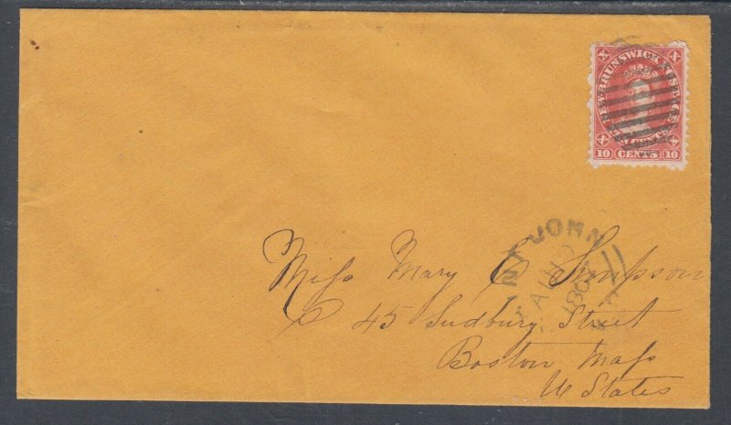 New Brunswick Sc 9 on 1867 orange cover to Boston, VF