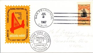 US SPECIAL EVENT CACHETED COVER THIRD LATVIAN SONG FESTIVAL WEST COAST 1967