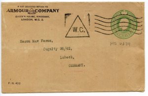 GB Armour & Company Postal Stationery Envelope to Germany/Advert/WC Machine