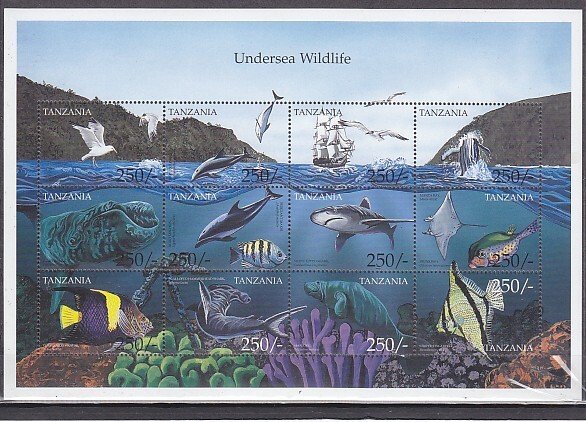 Tanzania, Scott cat. 2045 a-l. Undersea Wildlife sheet. ^