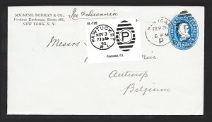 US SCOTT #U330 COVER 5C BLUE GRANT NYC TO ANTWERP BELGIUM 1891 (COLE EL-126)