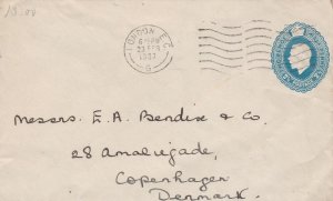 Great Britain 1937 London E.C Cancel Embossed Stamp Cover to Copenhagen Rf 45645