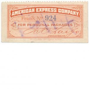 2CF6 American Express Co. Red Frank stamp, No. 924, 1881, Buffalo, New York